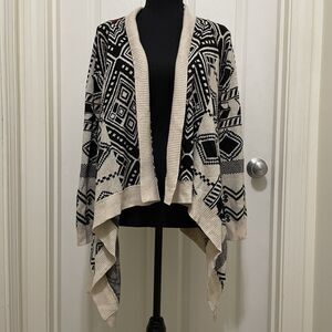 Pink Rose Aztec Open Front Waterfall Cardigan Knit Sweater Women's Small Western